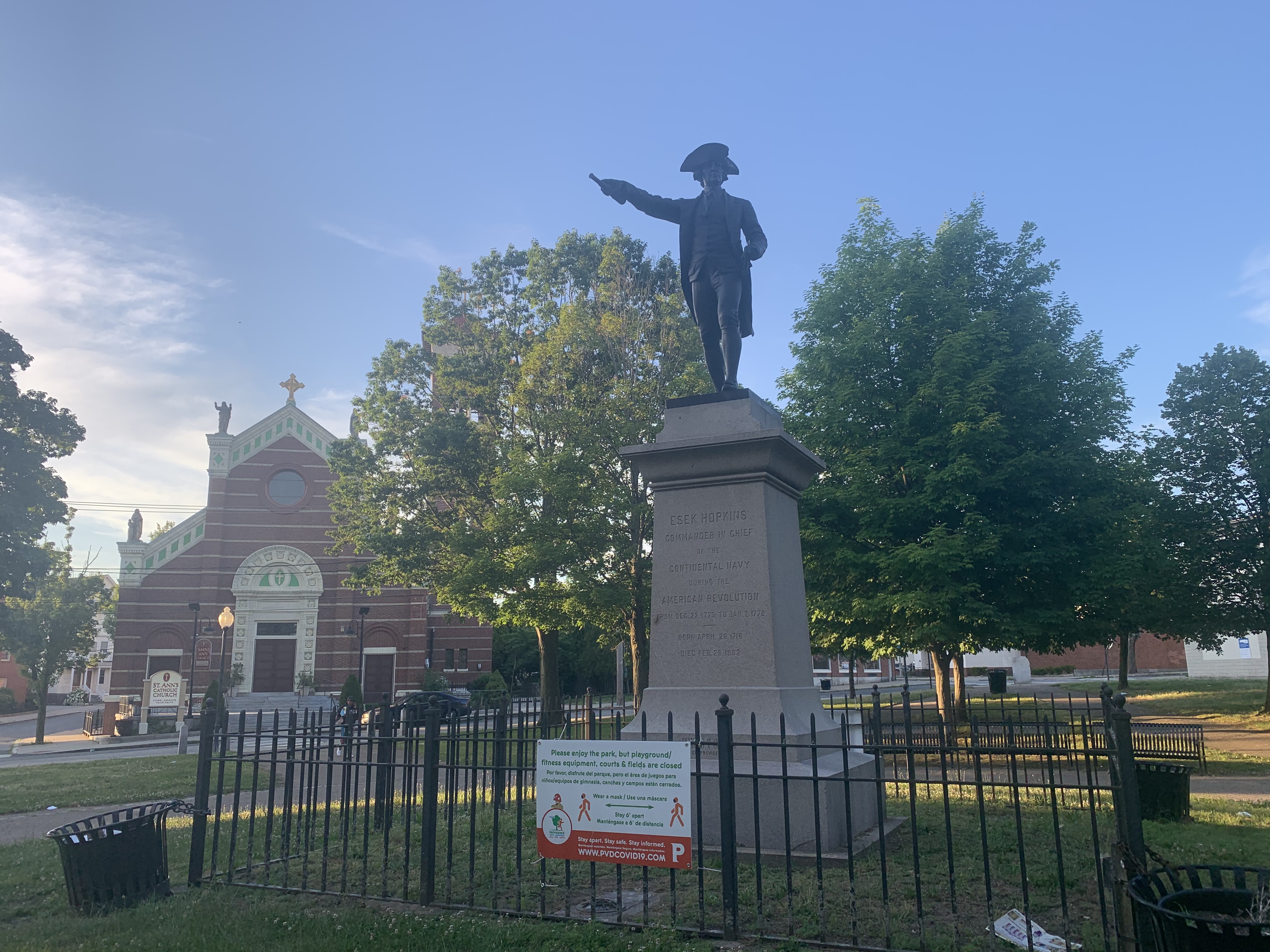 Statue of Commodore Esek Hopkins in Hopkins Square in Providence.