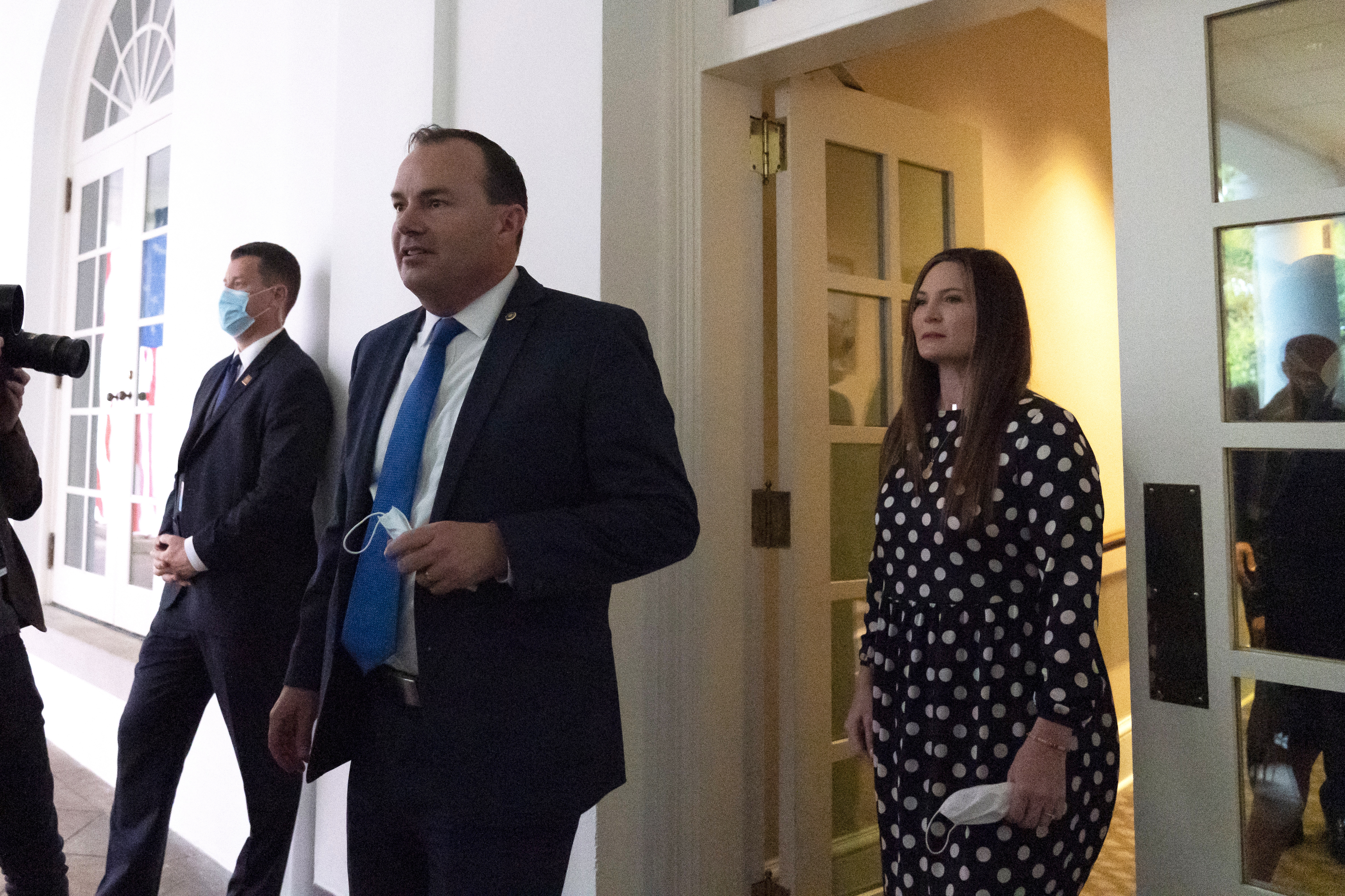 Sen. Mike Lee stepped out of the West Wing to watch as President Trump announced Judge Amy Coney Barrett as his nominee to the Supreme Court, on Sept. 25.