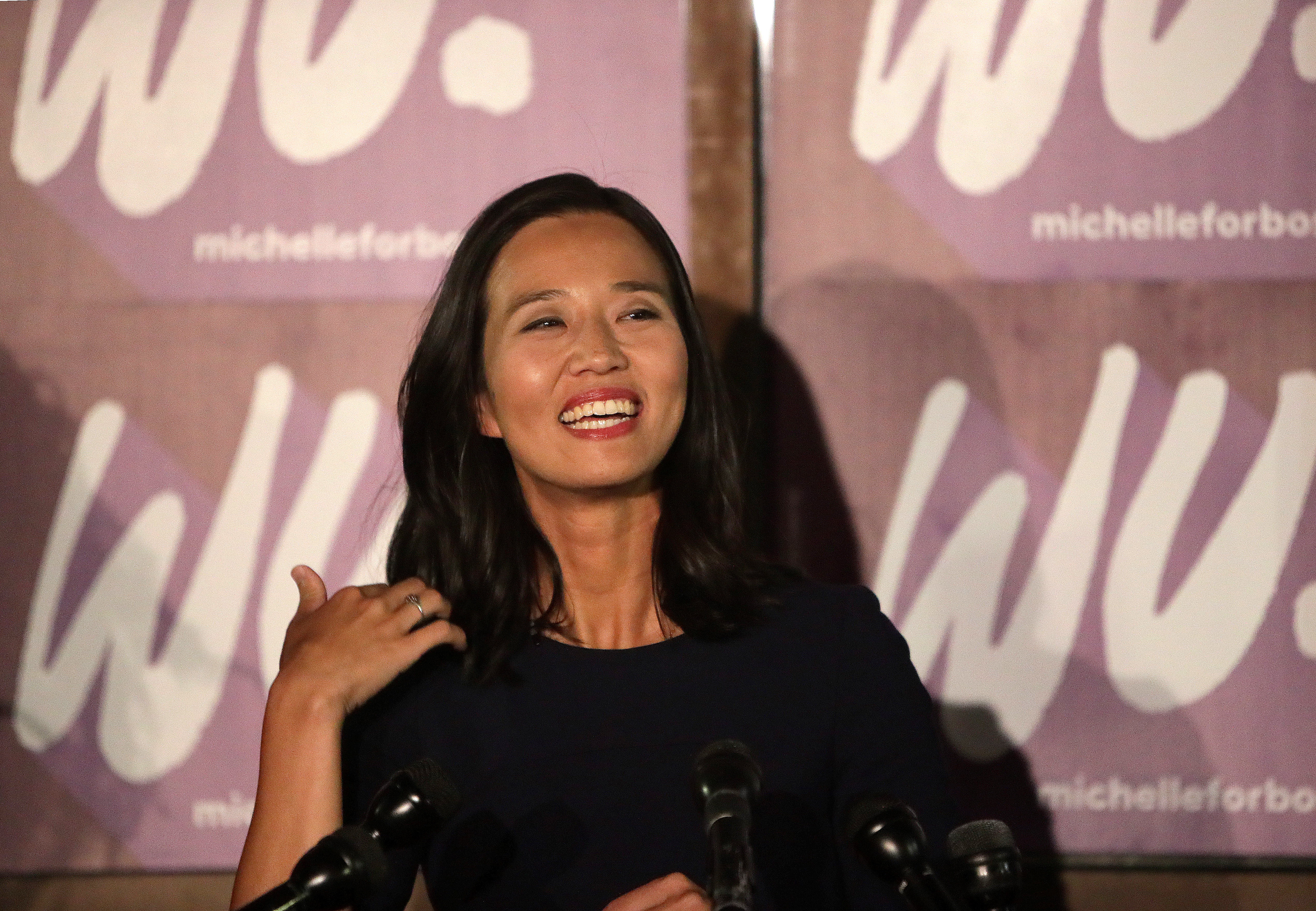 Michelle Wu spoke during her election night gathering in Roslindale.