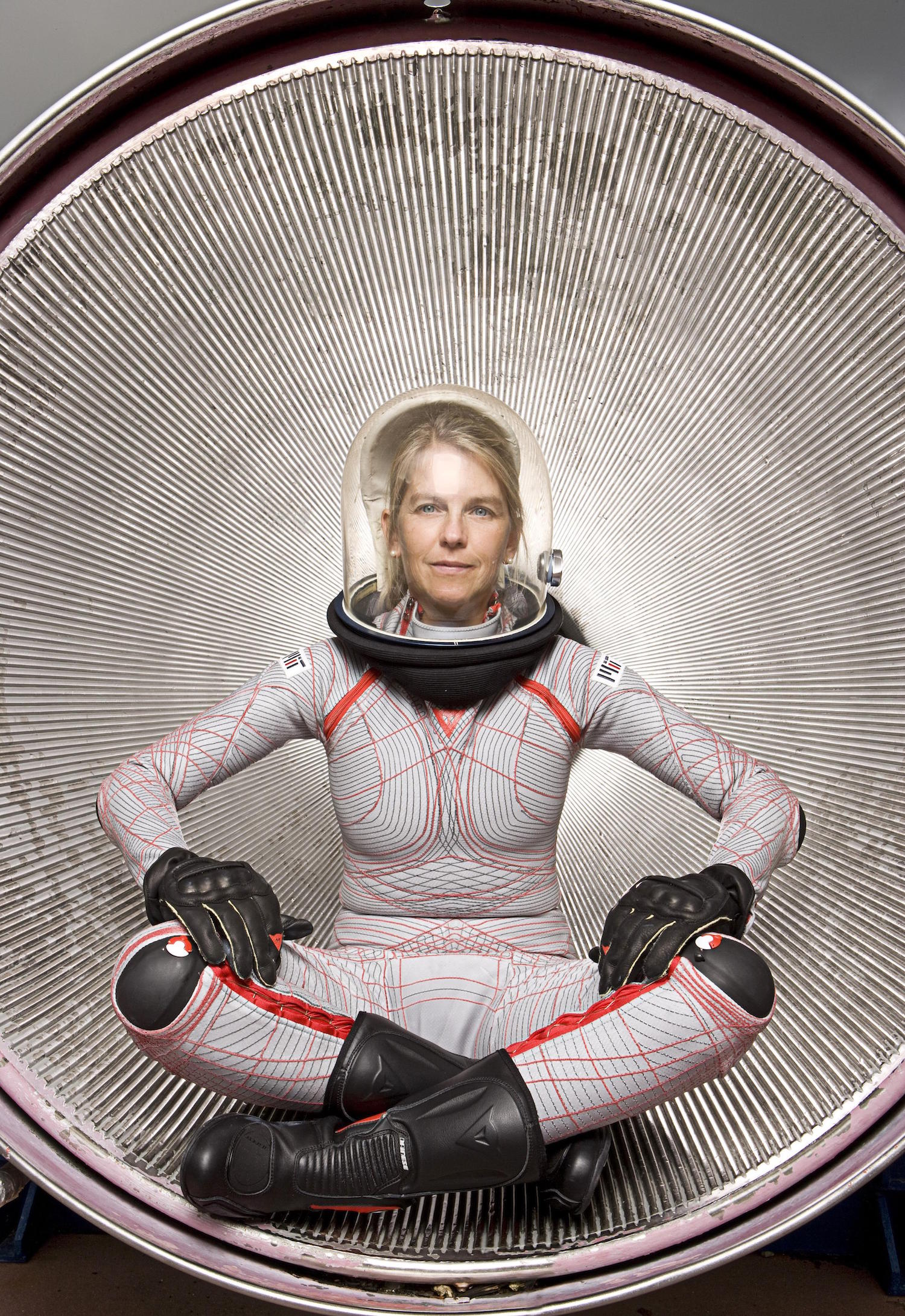 Dava Newman models the BioSuit she designed with students at MIT.
