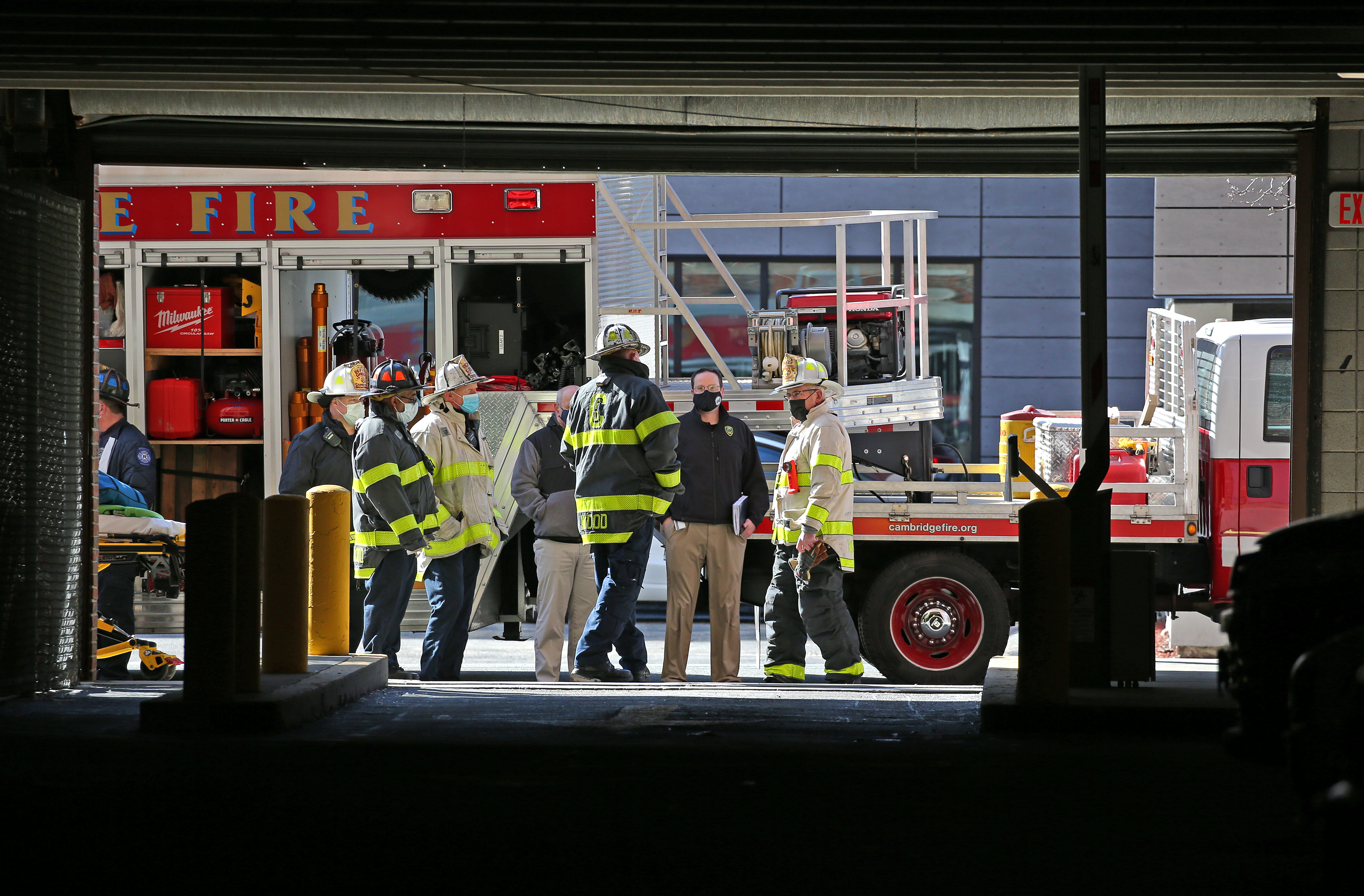A view from inside the garage. The death and injury at the city-owned parking garage in East Cambridge, which was being renovated, are under investigation.