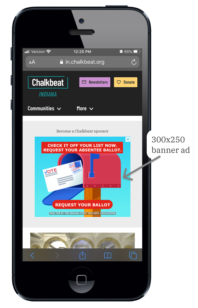 Chalkbeat sponsor banner displayed on a mobile version of the Chalkbeat website.