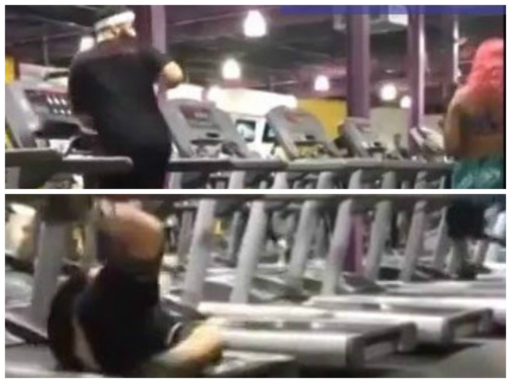 Guy caught checking out girl falls off treadmill, makes awesome recovery WDBO