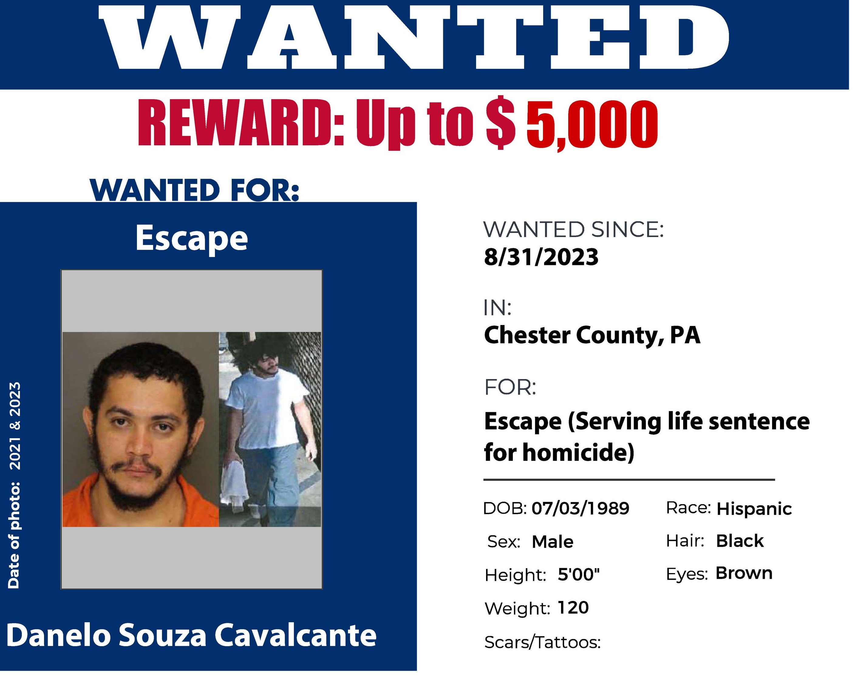 The search continues for Danilo Cavalcante in Pocopson Township, Pa., on  Sunday, Sept. 3, 2023. Murderer Cavalcante was able to escape a prison yard  in suburban Pennsylvania last week by climbing up