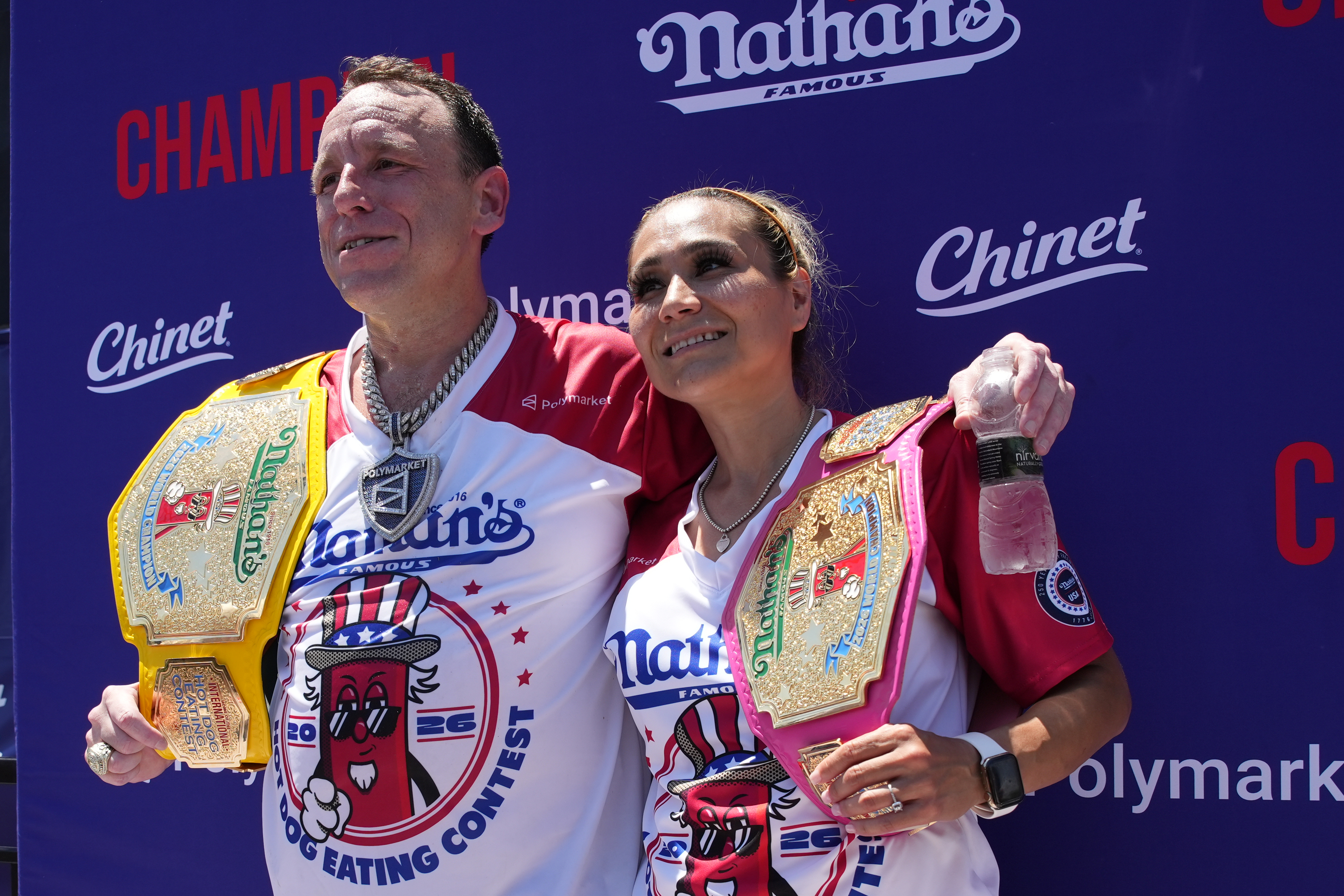 Joey Chestnut eats 66 hot dogs to again claim Mustard Belt at