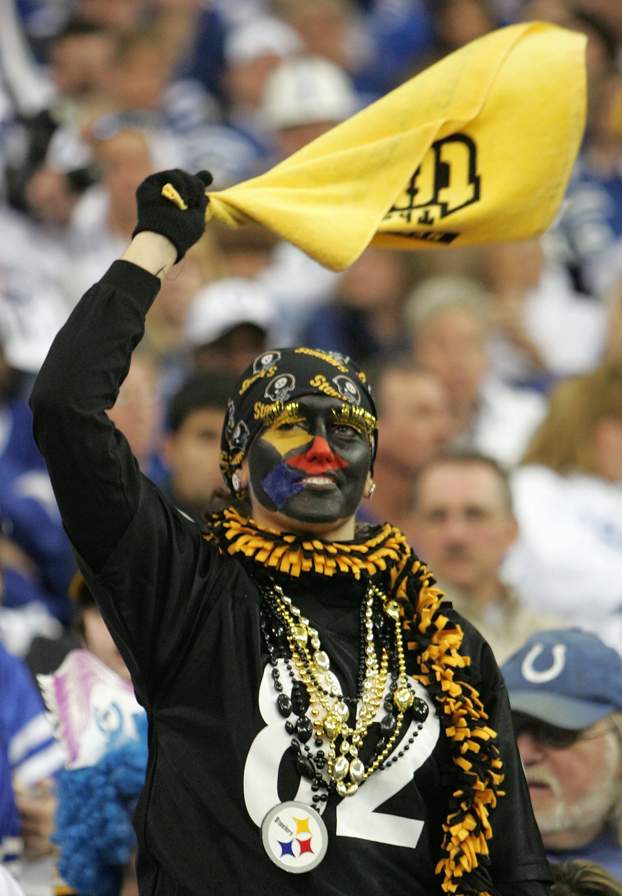 Jan. 2, 2011 - Cleveland, Ohio, U.S - Cleveland Browns mascot Chomps bites  a Pittsburgh Steelers Terrible Towel during the game between the Steelers  and Browns. The Pittsburgh Steelers defeated the Cleveland