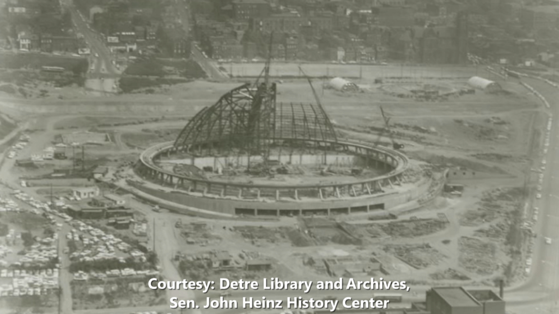 The Civic Arena in Pittsburgh with the Roof opening 1963