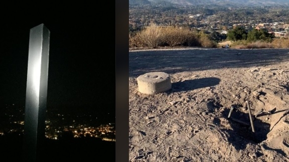 Vandals topple California monolith, replace it with wooden...