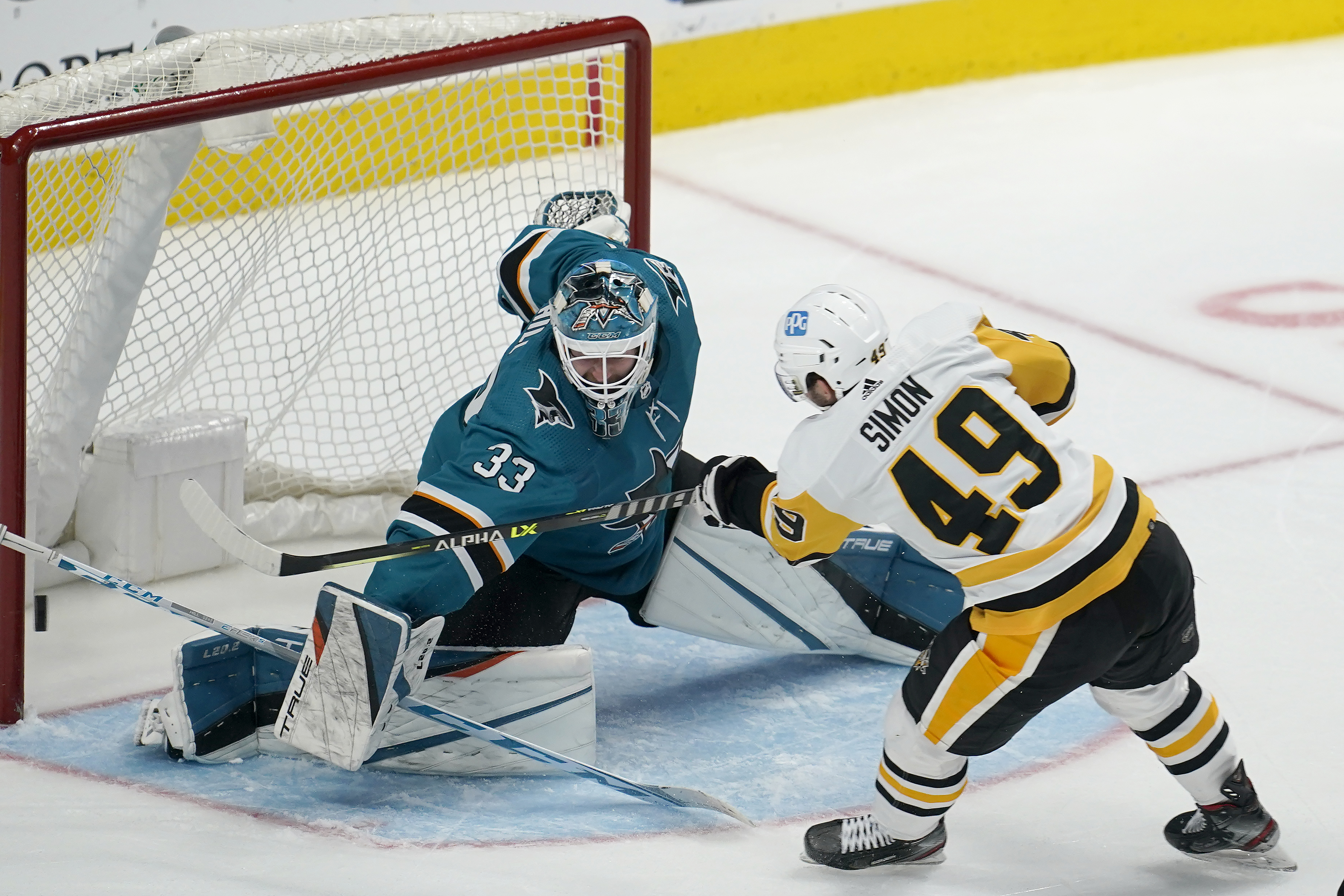 Pittsburgh Penguins center Dominik Simon, (49), skates with the