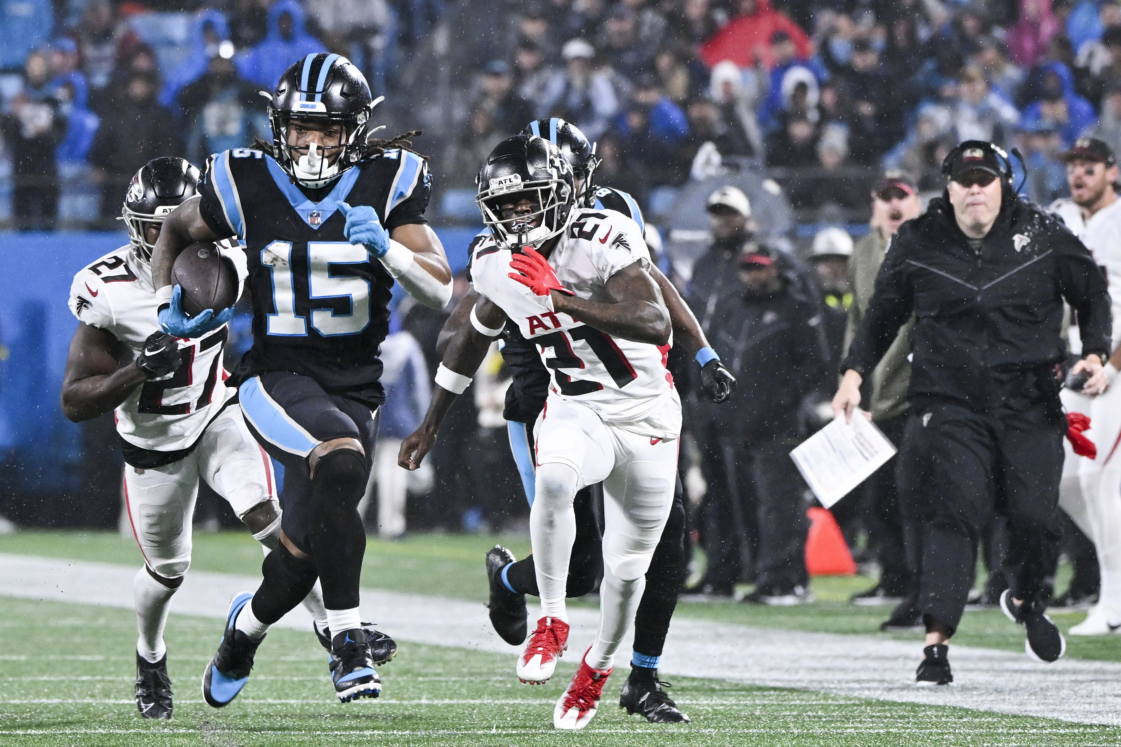 Carolina Panthers run riot over Atlanta Falcons in rain-soaked