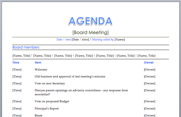 free agenda templates for word 2010