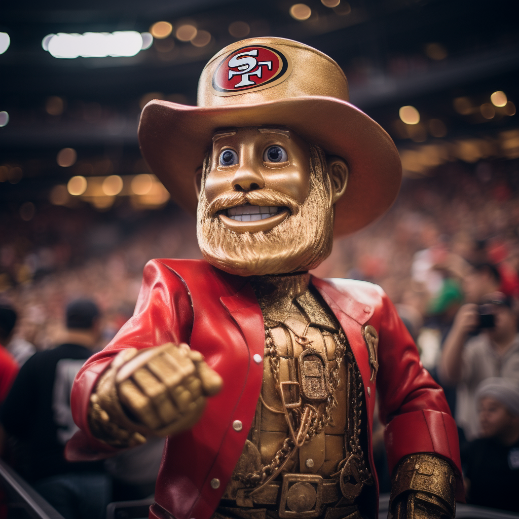 The San Francisco 49ers Mascot, Sourdough Sam, fires t-shirts into