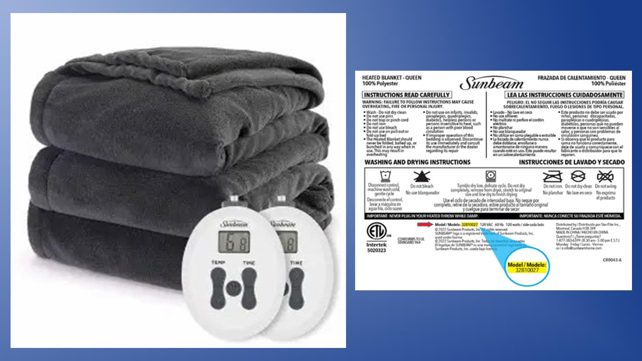 Recall alert: 43K Sunbeam heated blankets recalled – KIRO 7 News Seattle