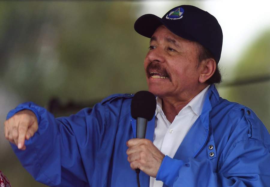 Nicaraguan President Daniel Ortega speaks to supporters during the go