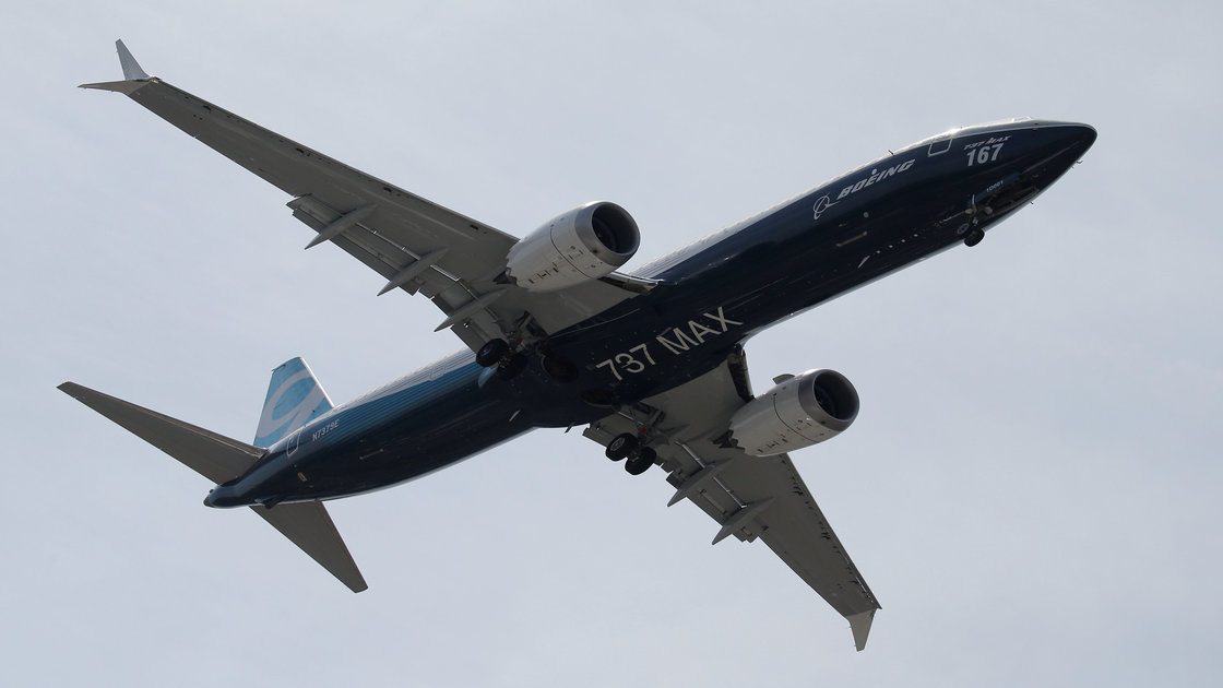 A Boeing 737 Max takes part in a flying display during the 52nd Paris Air Show at Le Bourget Airport near Paris