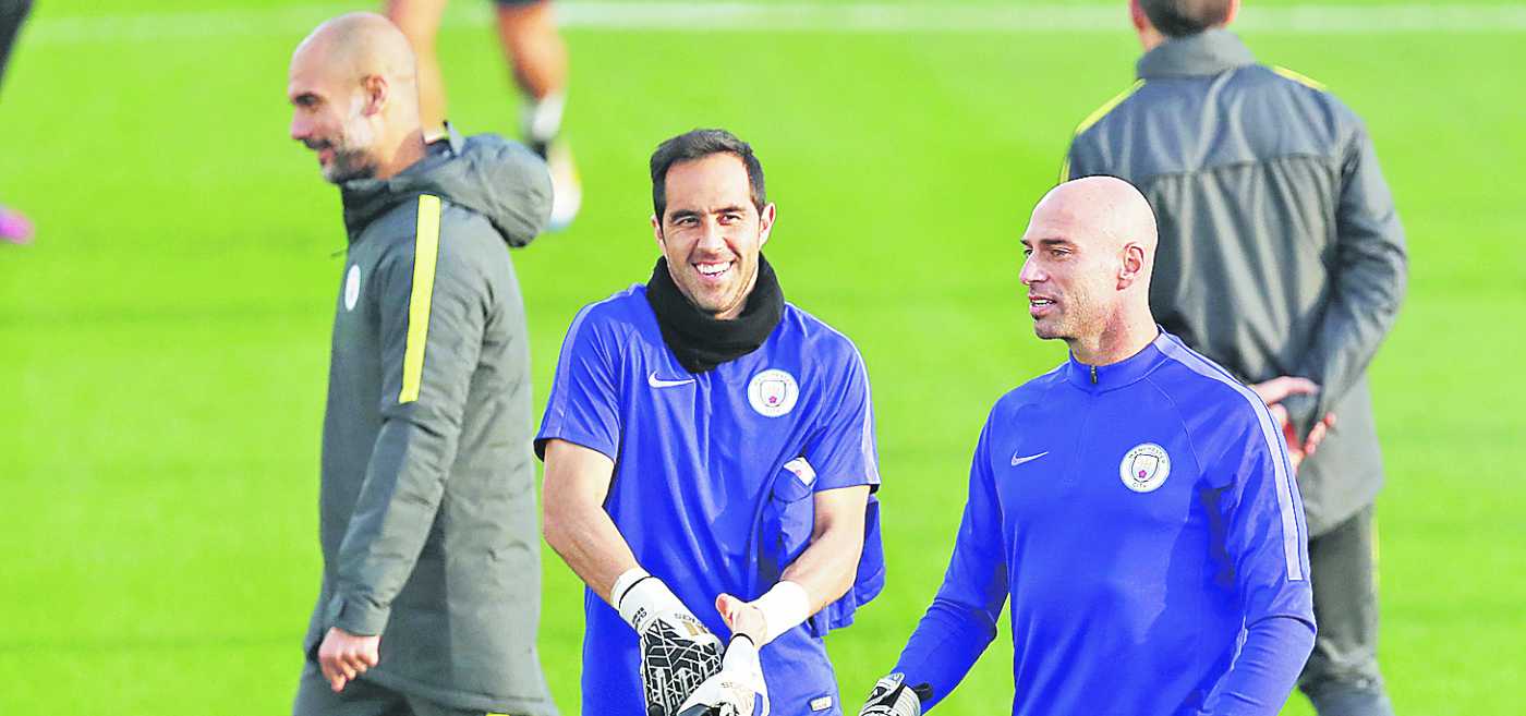 Josep Guardiola, Claudio Bravo y Willy Caballero