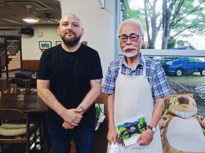 Germán Acuña, director de Nahuel y el libro mágico, se reune con Hayao Miyazaki del Estudio Ghilbi