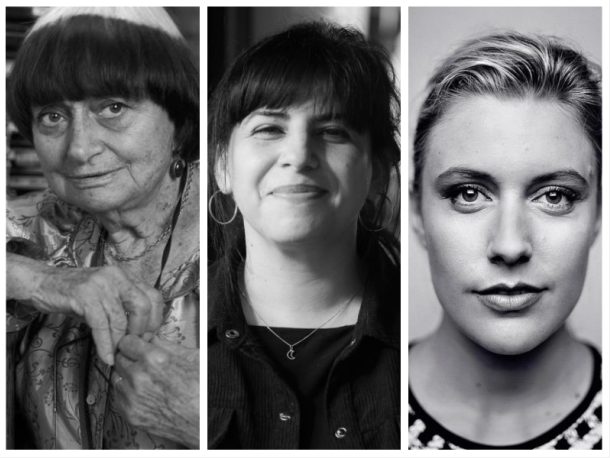 Cine hecho por mujeres. De izquierda a derecha: Agnès Varda, Claudia Huaiquimilla y Greta Gerwig.