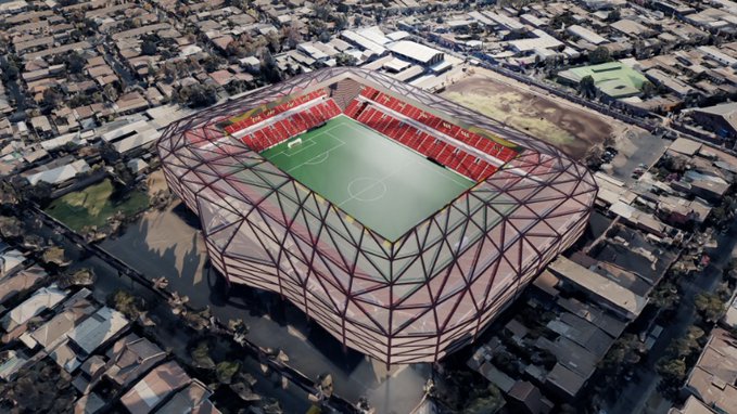 El futurista diseño del nuevo estadio Santa Laura.