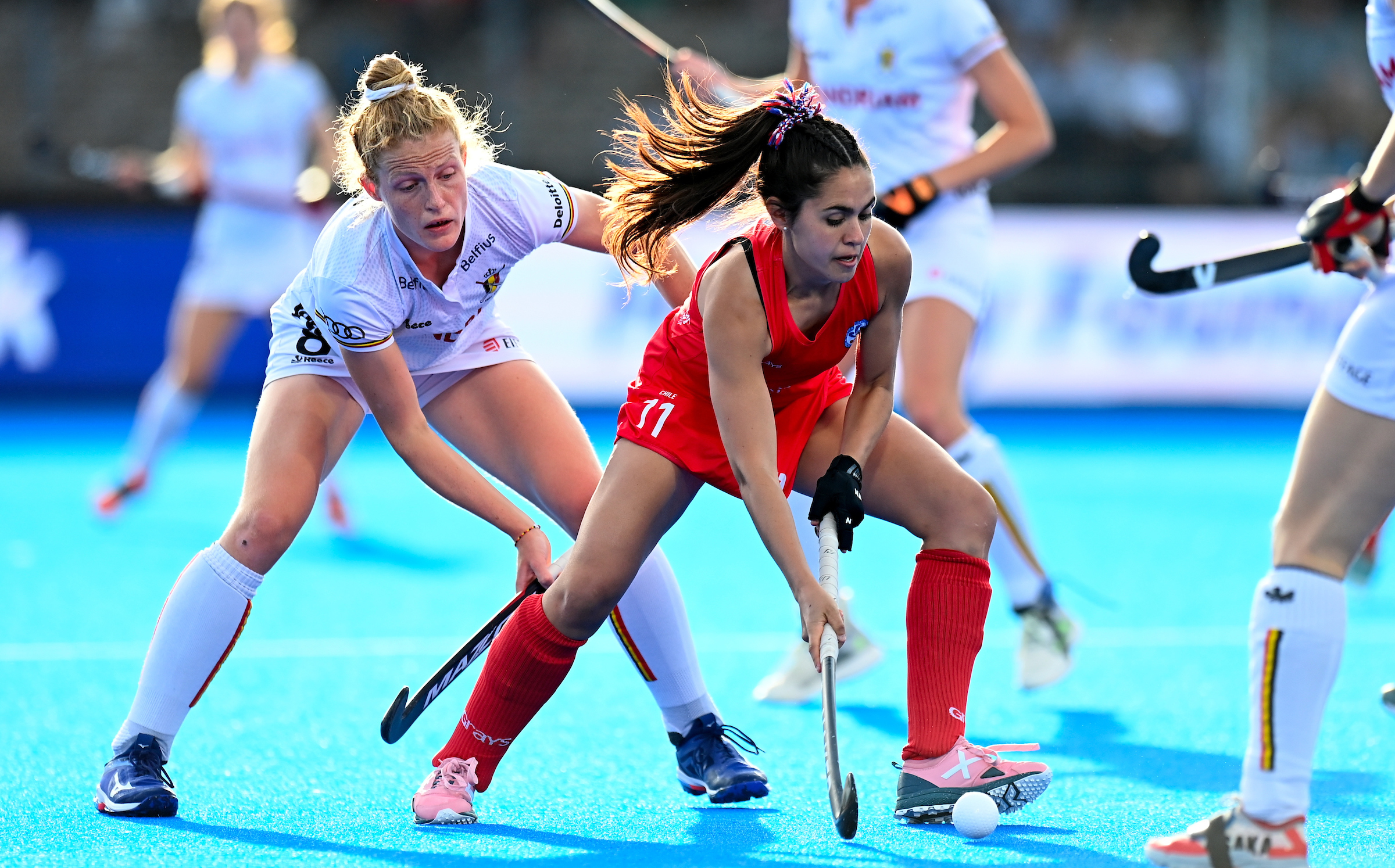 Las Diablas frente a Bélgica. Foto: Federación Chilena de Hockey.