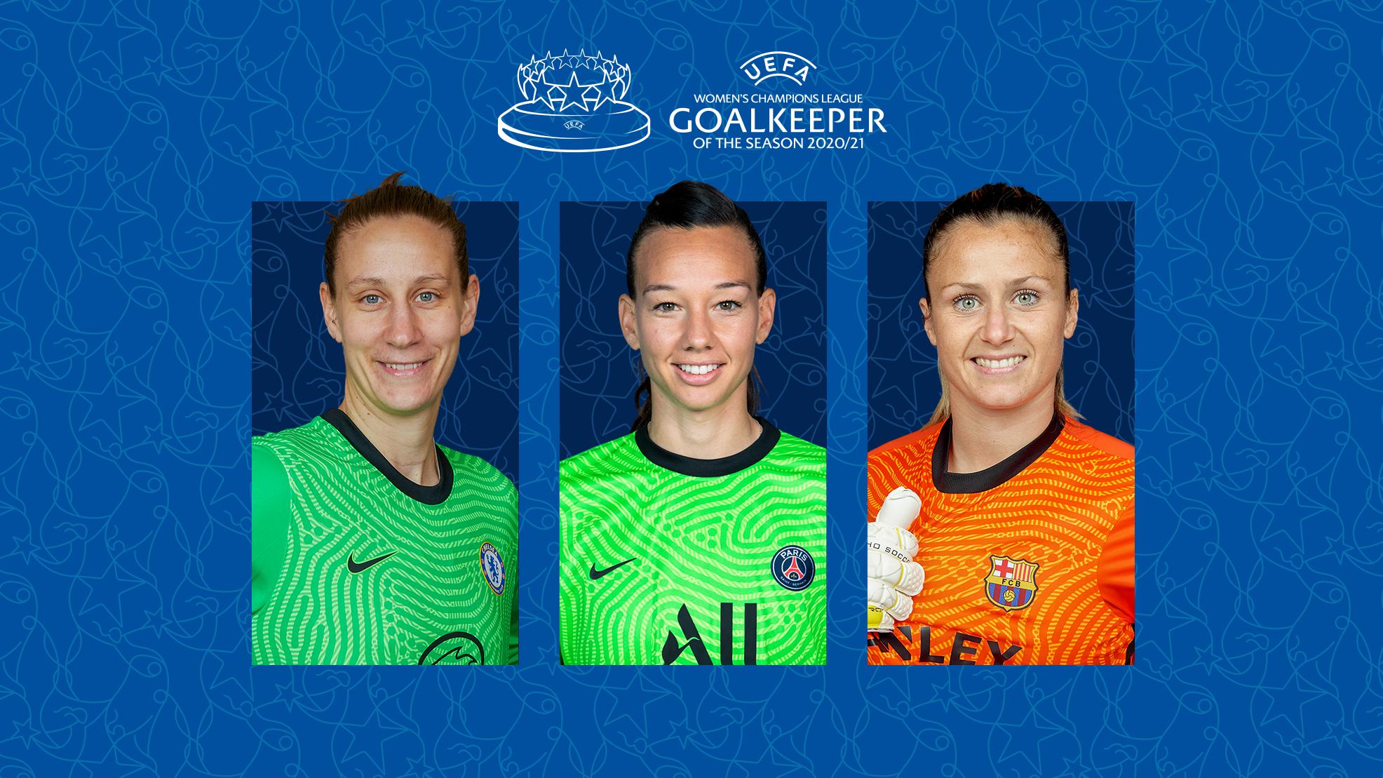 Christiane Endler, Ann-Katrin Berger (izquierda) y Sandra Paños (derecha) son las nominadas a mejor arquera de la pasada Champions League femenina.