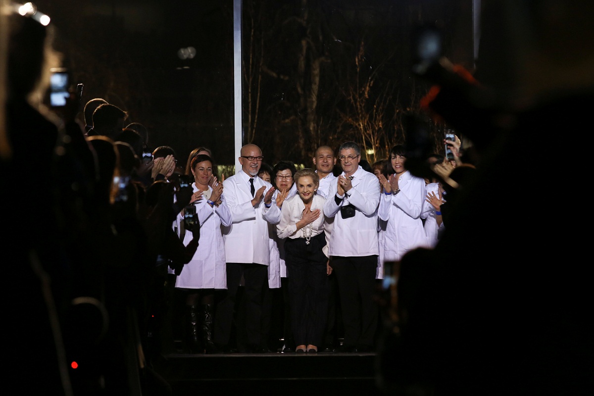 Designer Carolina Herrera and team members receive applause after presenting the Fall/Winter Women's 2018 collection during New York Fashion Week