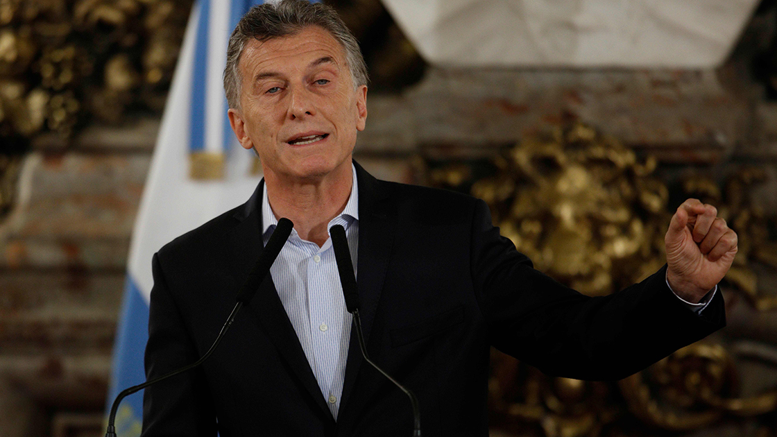 Argentine president Mauricio Macri speaks during a press conference a