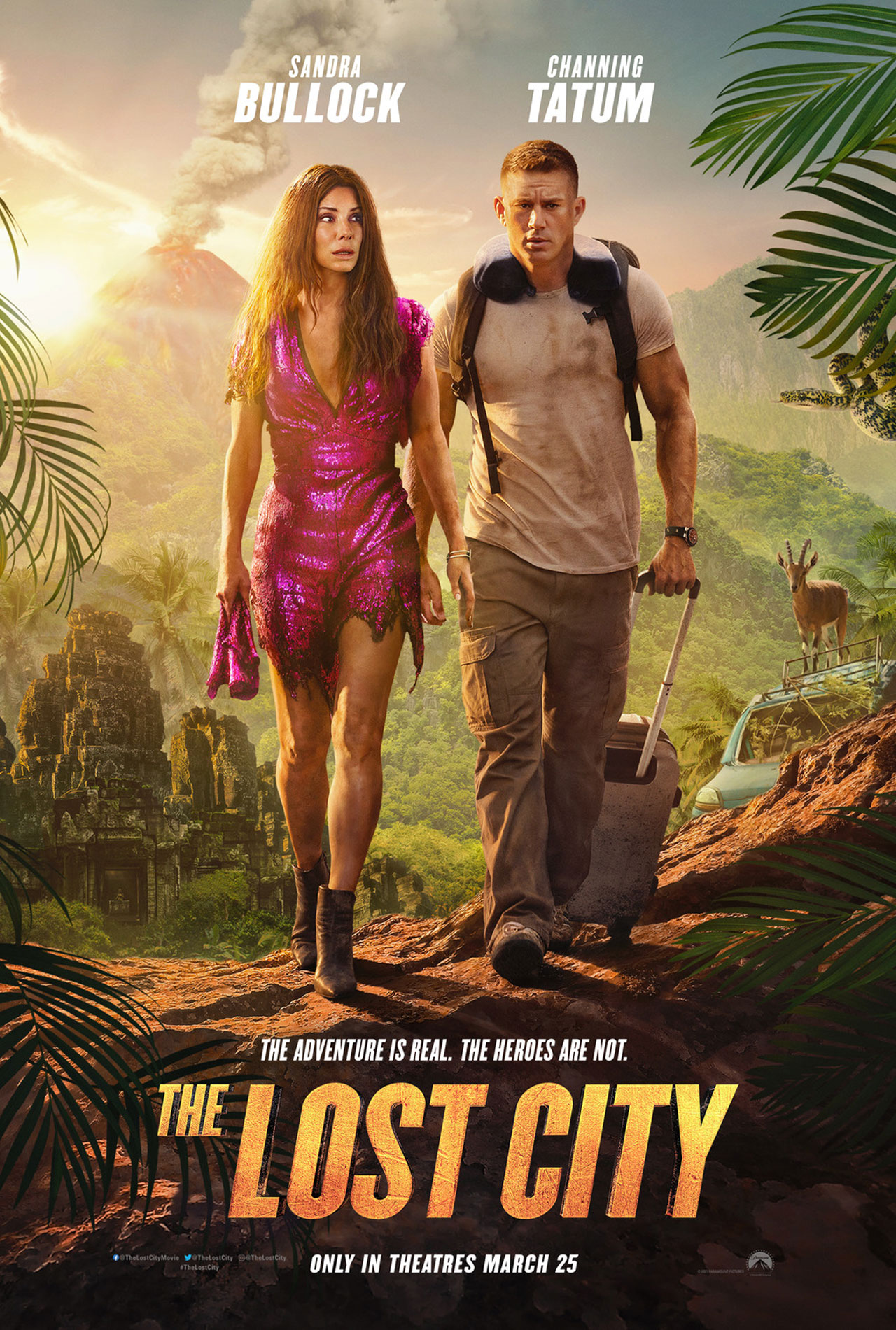 Sandra Bullock y Channing Tatum intentan encontrar una ciudad perdida mientras escapan de Daniel Radcliffe en el tráiler de The Lost City - La Tercera