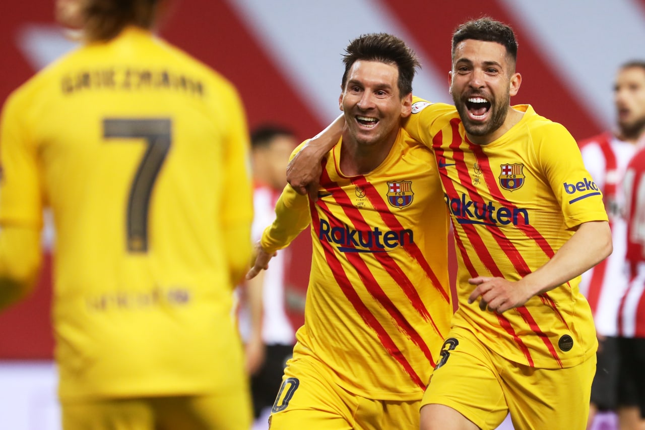 Lionel Messi celebra uno de sus goles ante el Athletic de Bilbao. Foto: @FCBarcelona_es / Twitter.