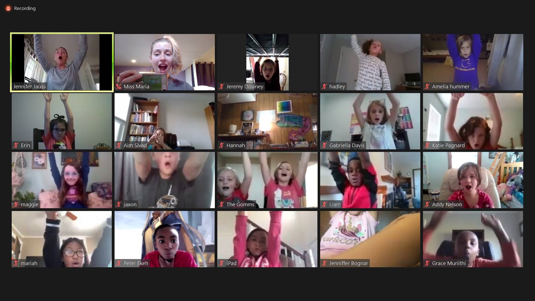 Some of the youngest members of the Kettering Children's Choir do warm-ups during a Zoom rehearsal. CONTRIBUTED