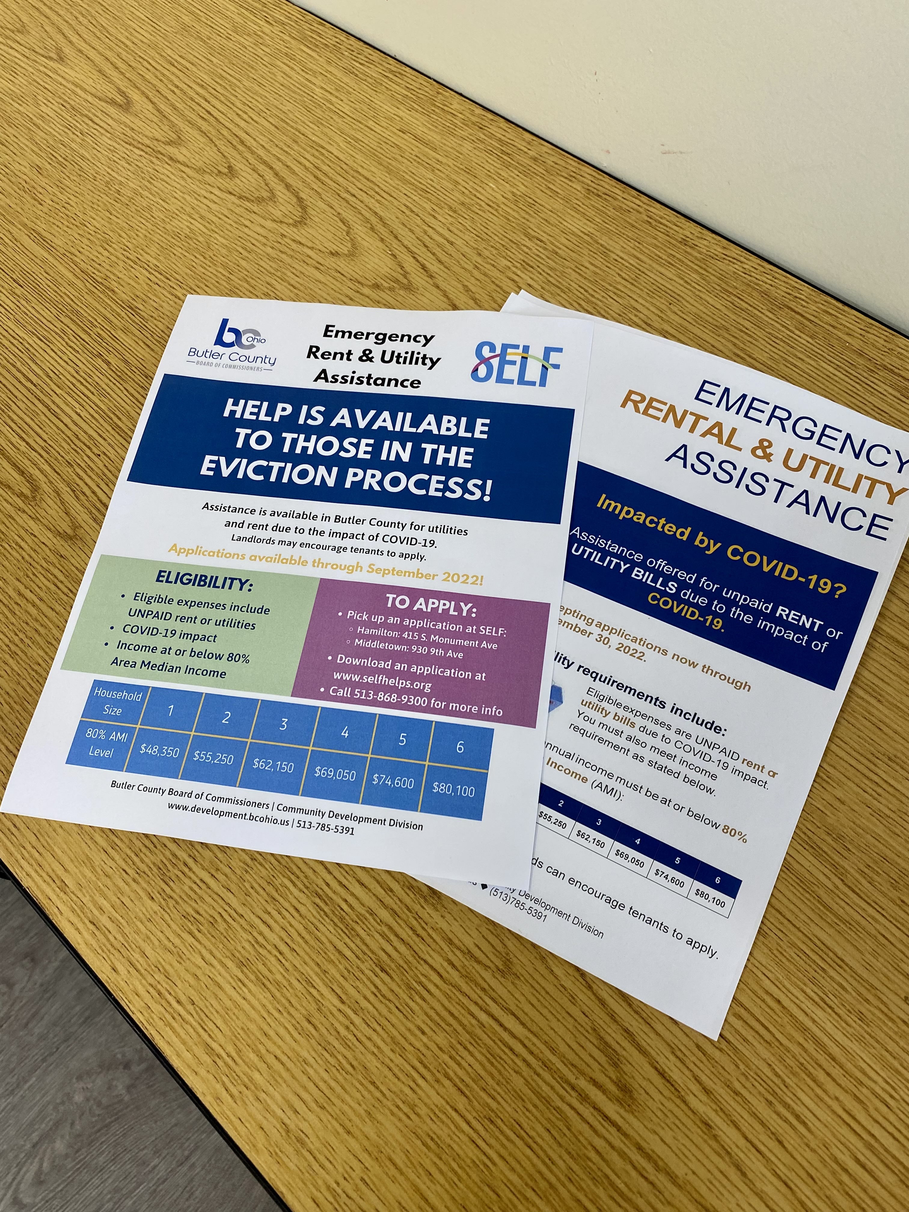 Supports to Encourage Low-income Families (SELF) is providing these fliers to the Butler County municipals courts to include in eviction notices. SELF is tasked with disbursing $11.4 million in COVID rental assistance.