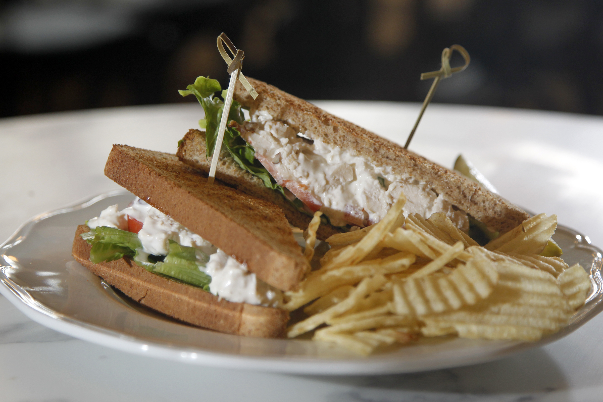 The Culp's Chicken Salad Sandwich is made with Rike's traditional pecan chicken salad and served with letuce and tomato on toasted bread. It is one of the menu items for new expanded Culp's Cafe at Carillon Historical Park. LISA POWELL / STAFF