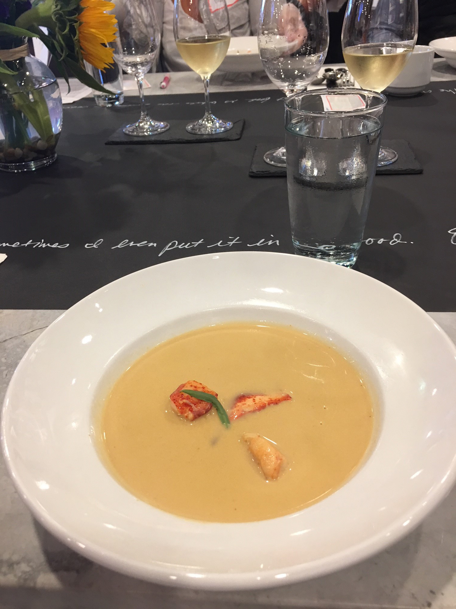 Lobster bisque at a special class at the Dorothy Lane Market Culinary Center in Centerville, featuring five recipes from different critically acclaimed books helmed by Child. ALEXIS LARSEN / CONTRIBUTED