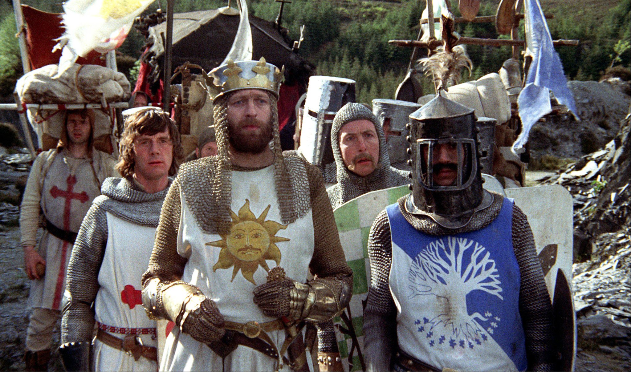Terry Jones (far right in “Monty Python and the Holy Grail”) will appear at Dragon Con and the Fox Theatre. (Sony Home Entertainment)