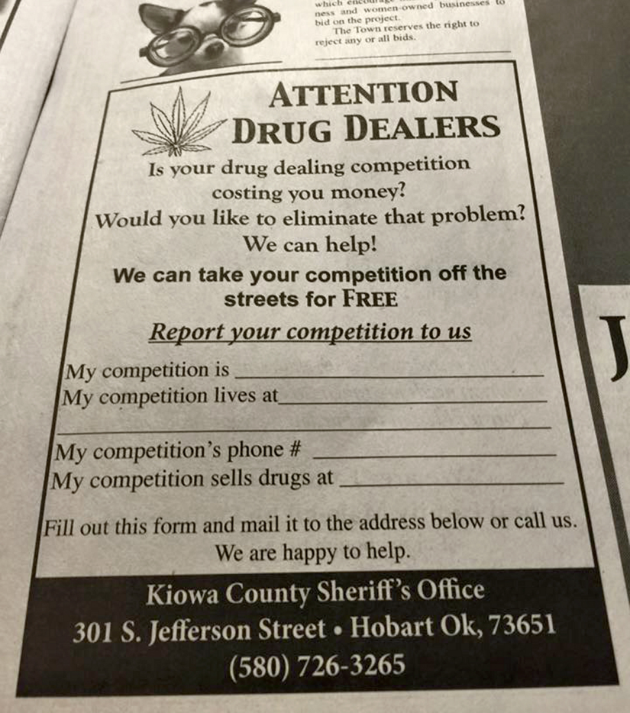 Sheriff Ad Asks Drug Dealers To Turn In Other Drug Dealers