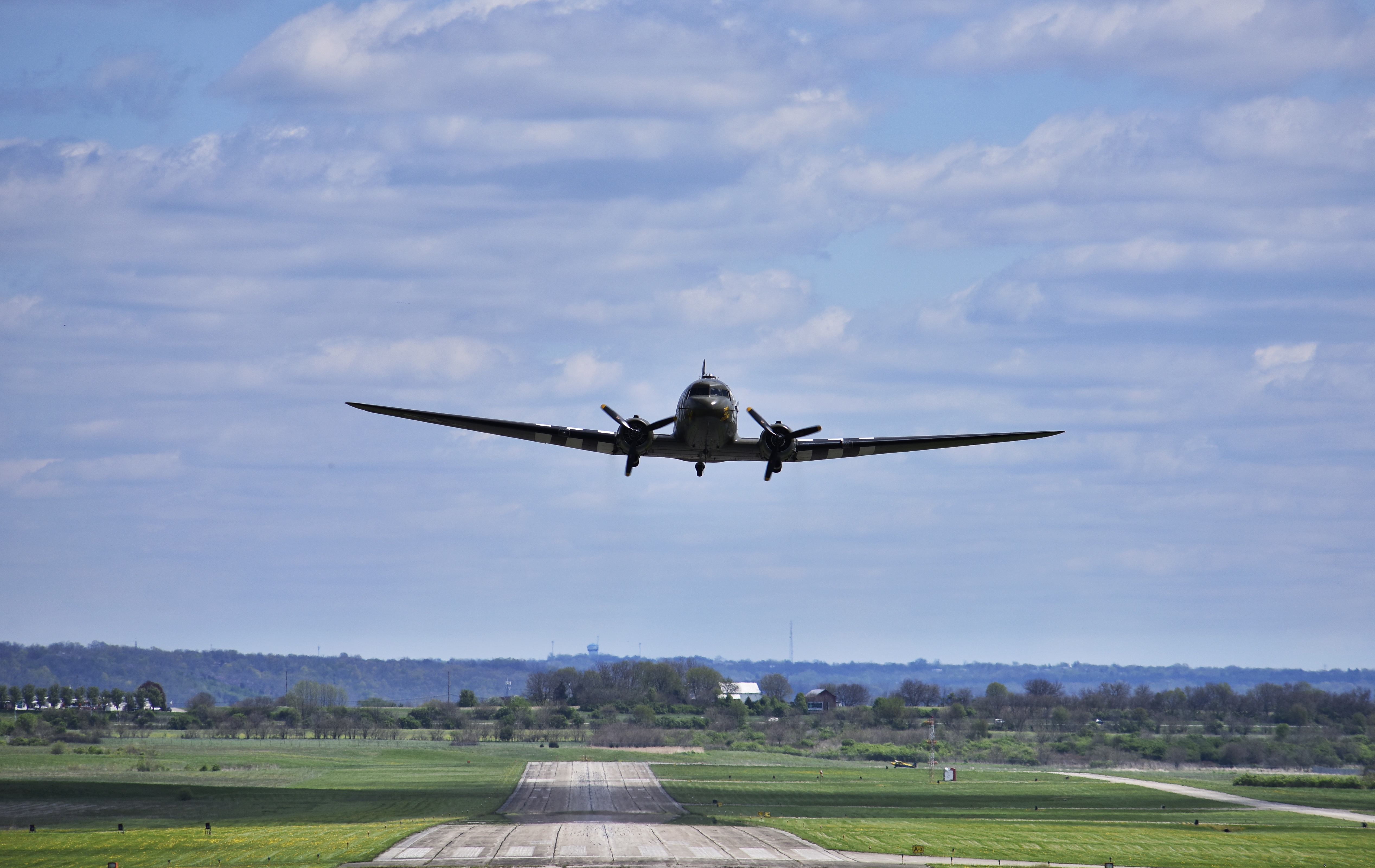That’s All, Brother, a C-47 piloted by Lt. Col. John Donalson, arrived at Butler County Regional Airport Friday, April 16 for a three-day visit with tours and rides available. The historic WWII C-47 aircraft led over 800 C-47’s over the drop zones of Normandy, France on D-Day on June 6th, 1944. NICK GRAHAM / STAFF