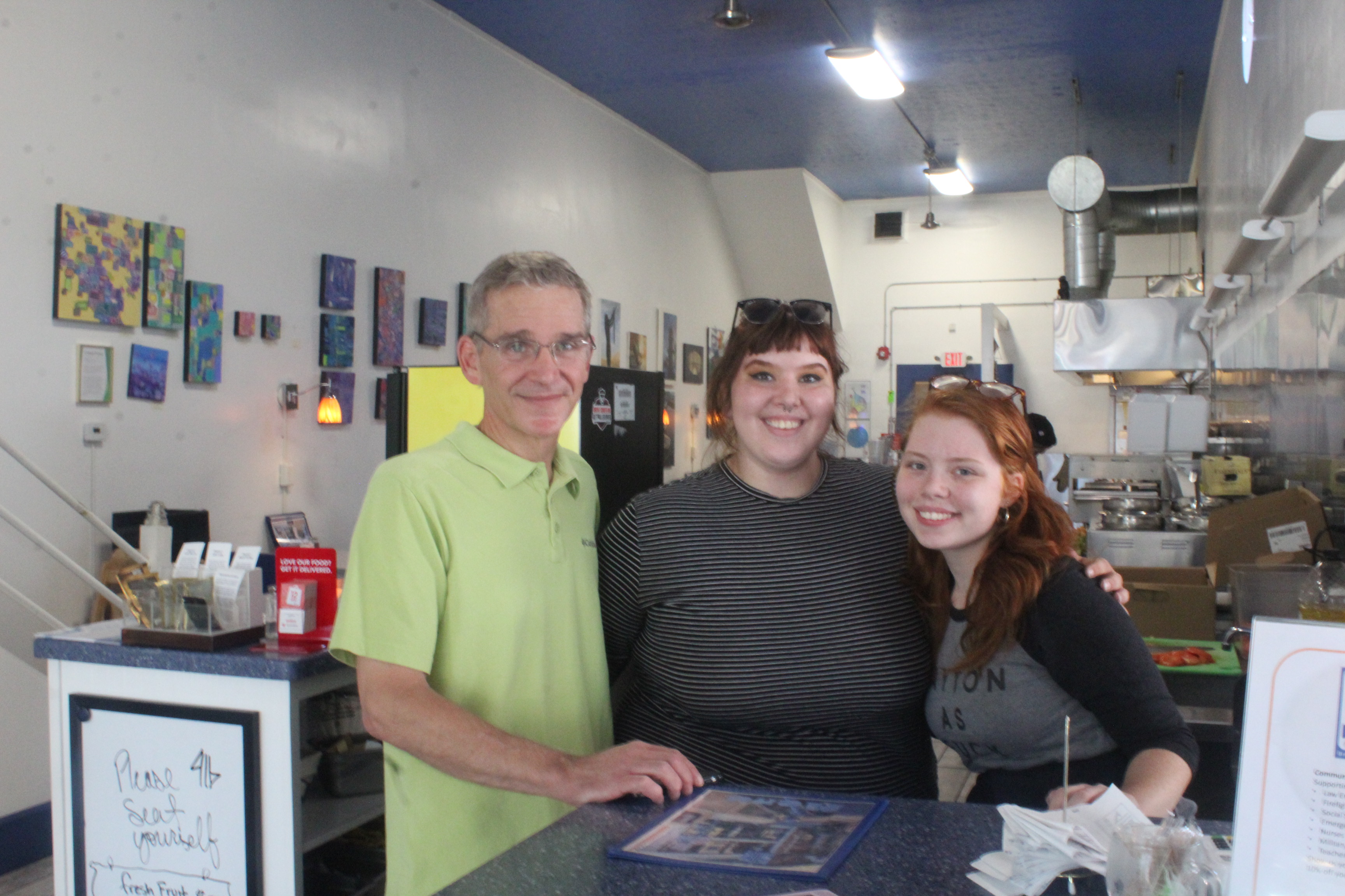 The Oregon District continues to recover from Sunday's morning mass shooting. Pictured: 416 Diner owner Guy Fragmin and his employees Meghan Ashley Eisinger and Aurora Azbill .