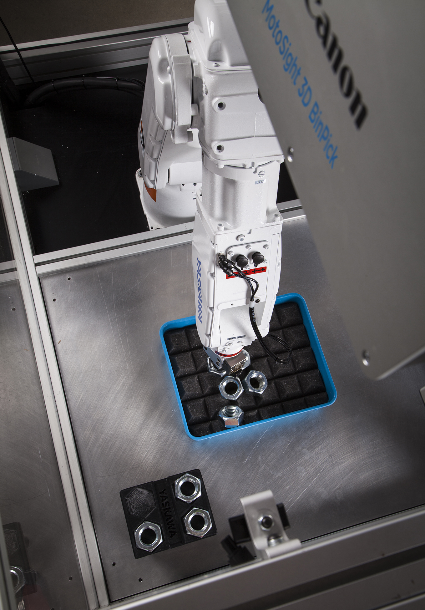 Yasakawa Motoman makes the MotoSight 3D BinPick, which uses a Canon 3D machine vision system to quickly recognize and pick parts that are randomly placed in bins. The technology also provides simplified, accurate part registration and eliminates the need for complicated programming of parts, according to the company. CONTRIBUTED PHOTO