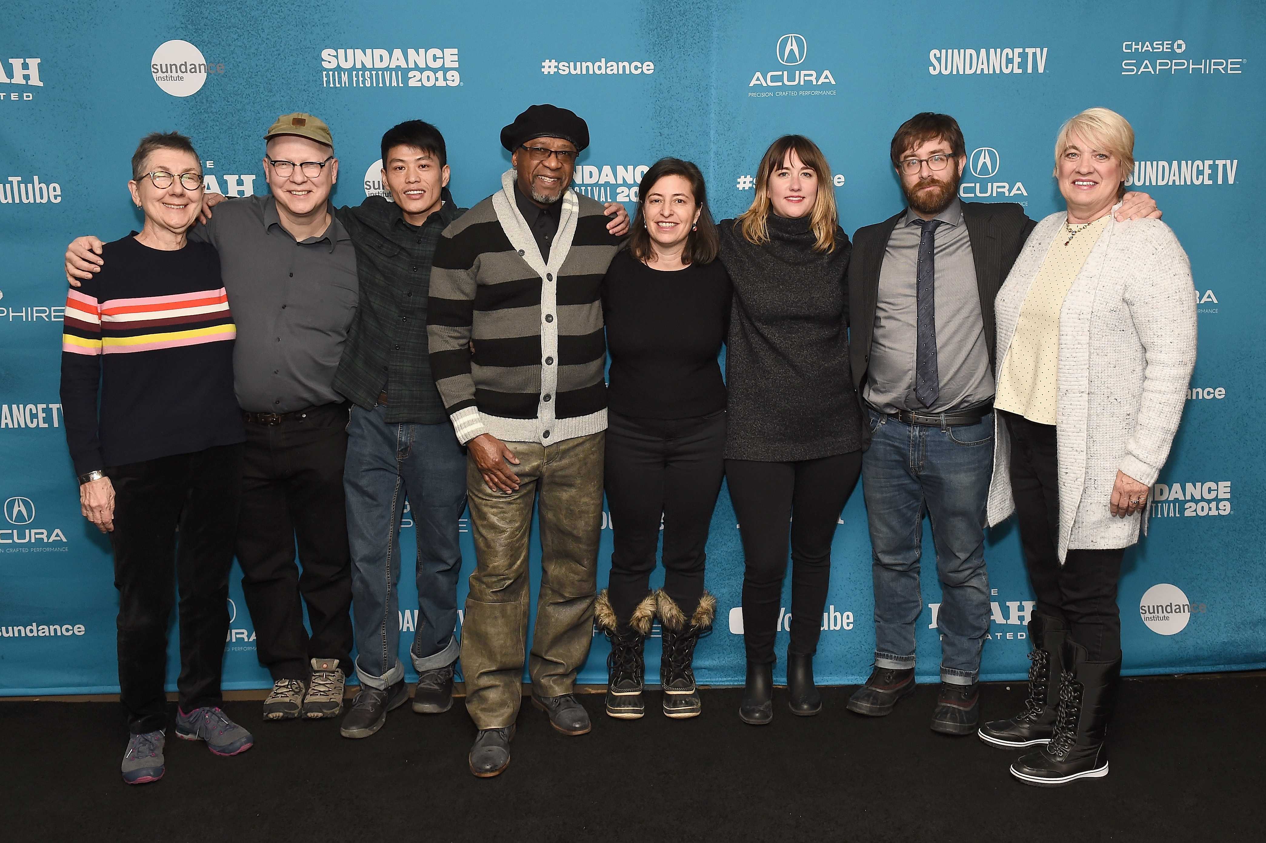 PARK CITY, UT - JANUARY 25: (L-R) Julia Reichert, Steve Bognar, Wong He, Bobby Allen, Julie Parker Benello, Lindsay Utz, Jeff Reichert, and Jill Lamantia attend the "American Factory" Premiere during the 2019 Sundance Film Festival at Prospector Square Theatre on January 25, 2019 in Park City, Utah. (Photo by Ilya S. Savenok/Getty Images)