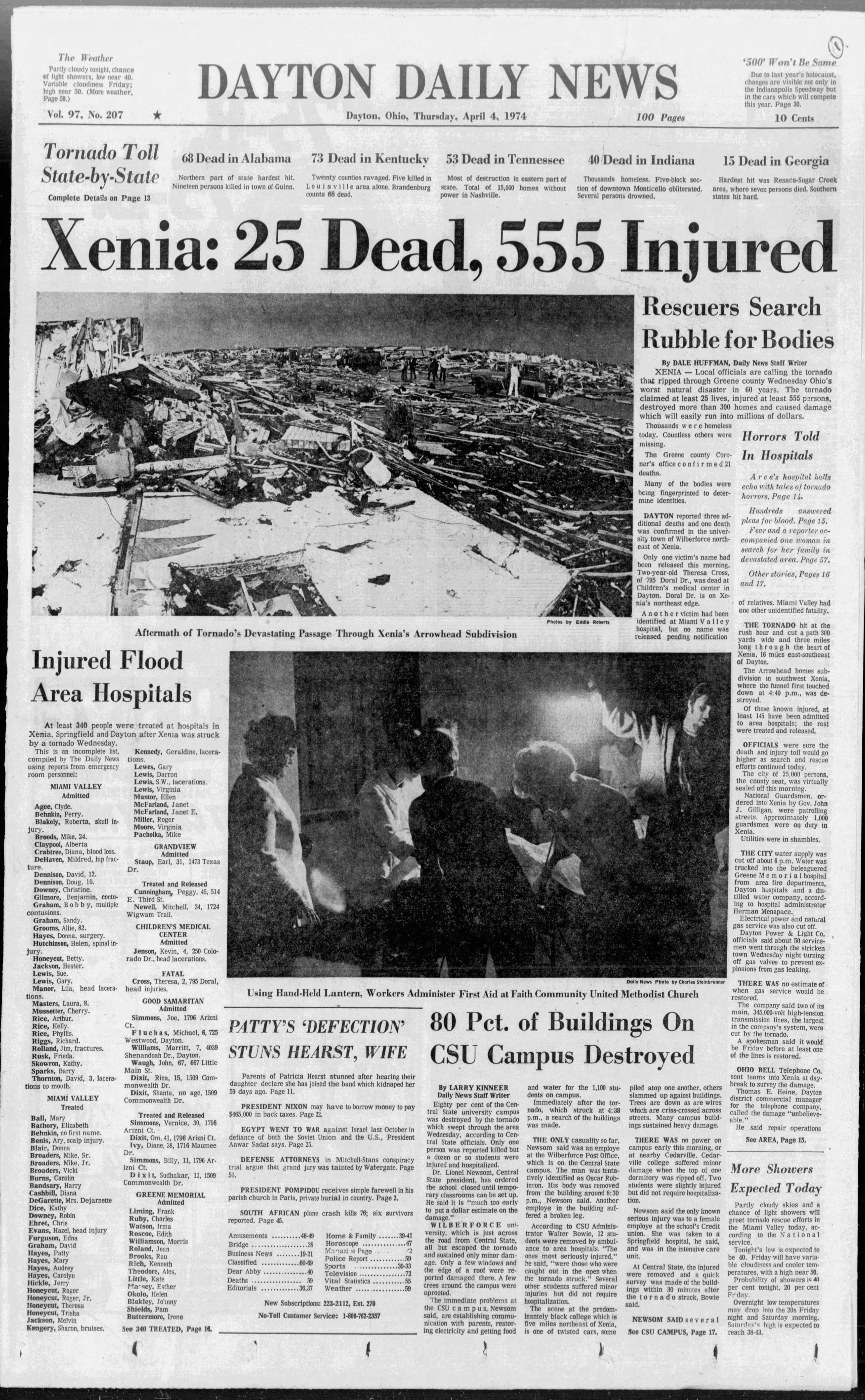 April 4 1974: The front page of the Dayton Daily News covering the major Xenia tornado of 1974. VIEW THE FULL-SIZE PAGE: https://www.daytondailynews.com/rw/Pub/p9/DaytonDailyNews/2018/08/14/Images/1974_04_04.jpg