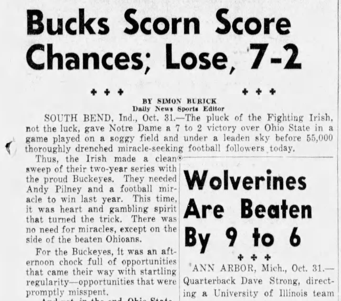 Excerpts from past coverage of Ohio State-Notre Dame football games by the Dayton Daily News