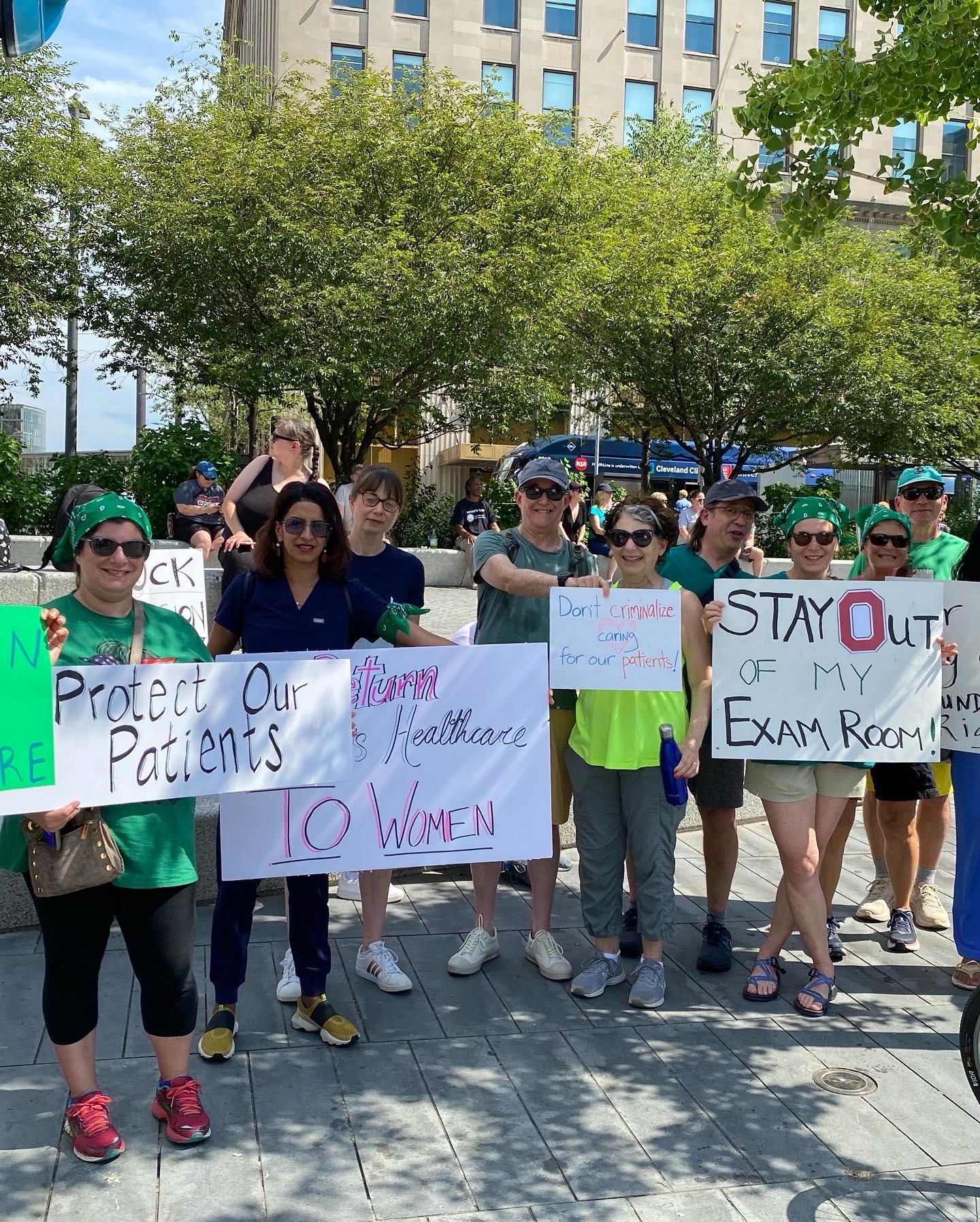 A group of Ohio physicians protested the overturning of abortion rights.