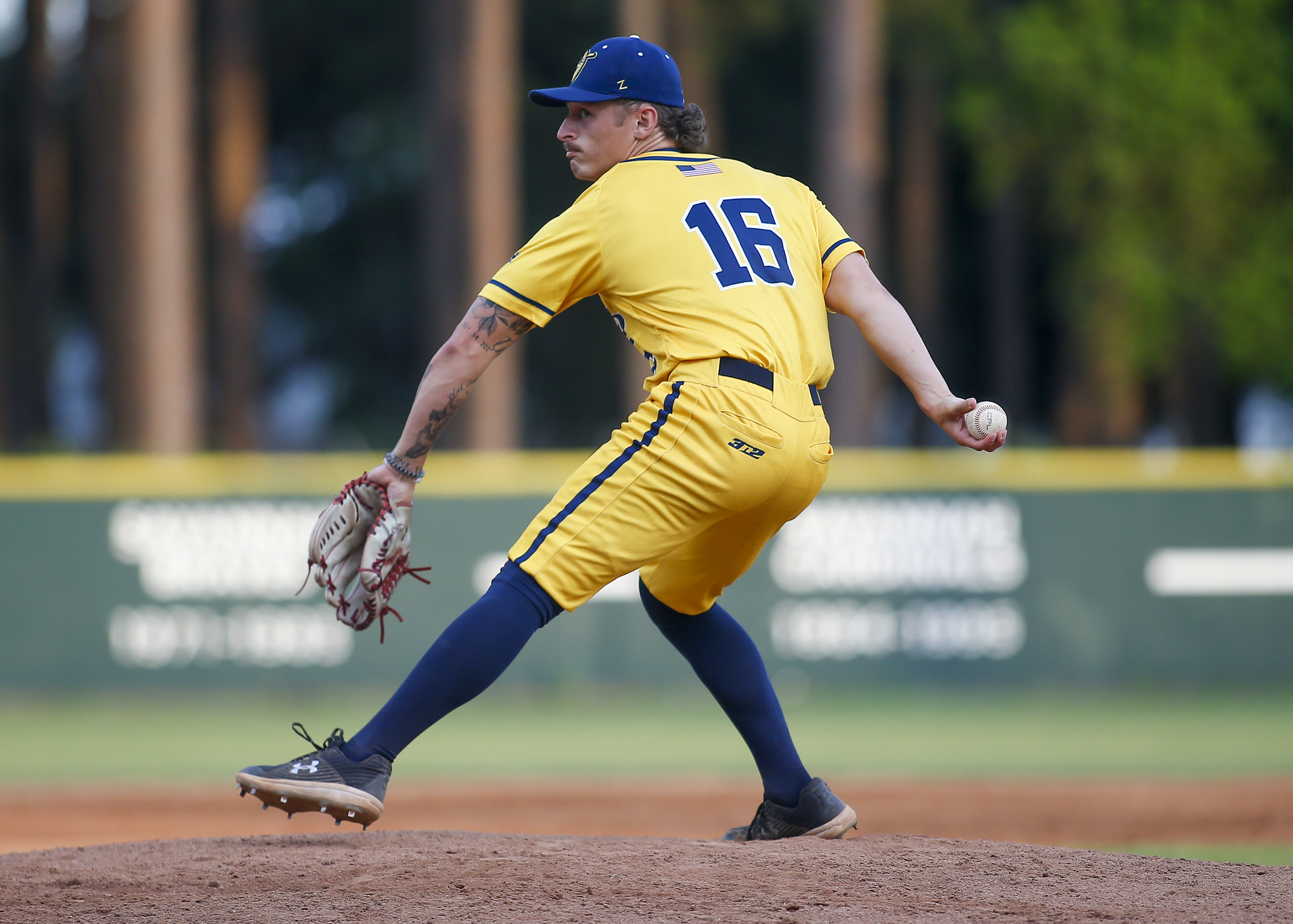Northwestern High School grad Gage Voorhees pitches for the Savannah Bananas during their game against the Macon Bacon on Saturday, June 25, 2022, at Grayson Stadium in Savannah, Ga. The Bananas won 8-1. Photo by Michael Cooper