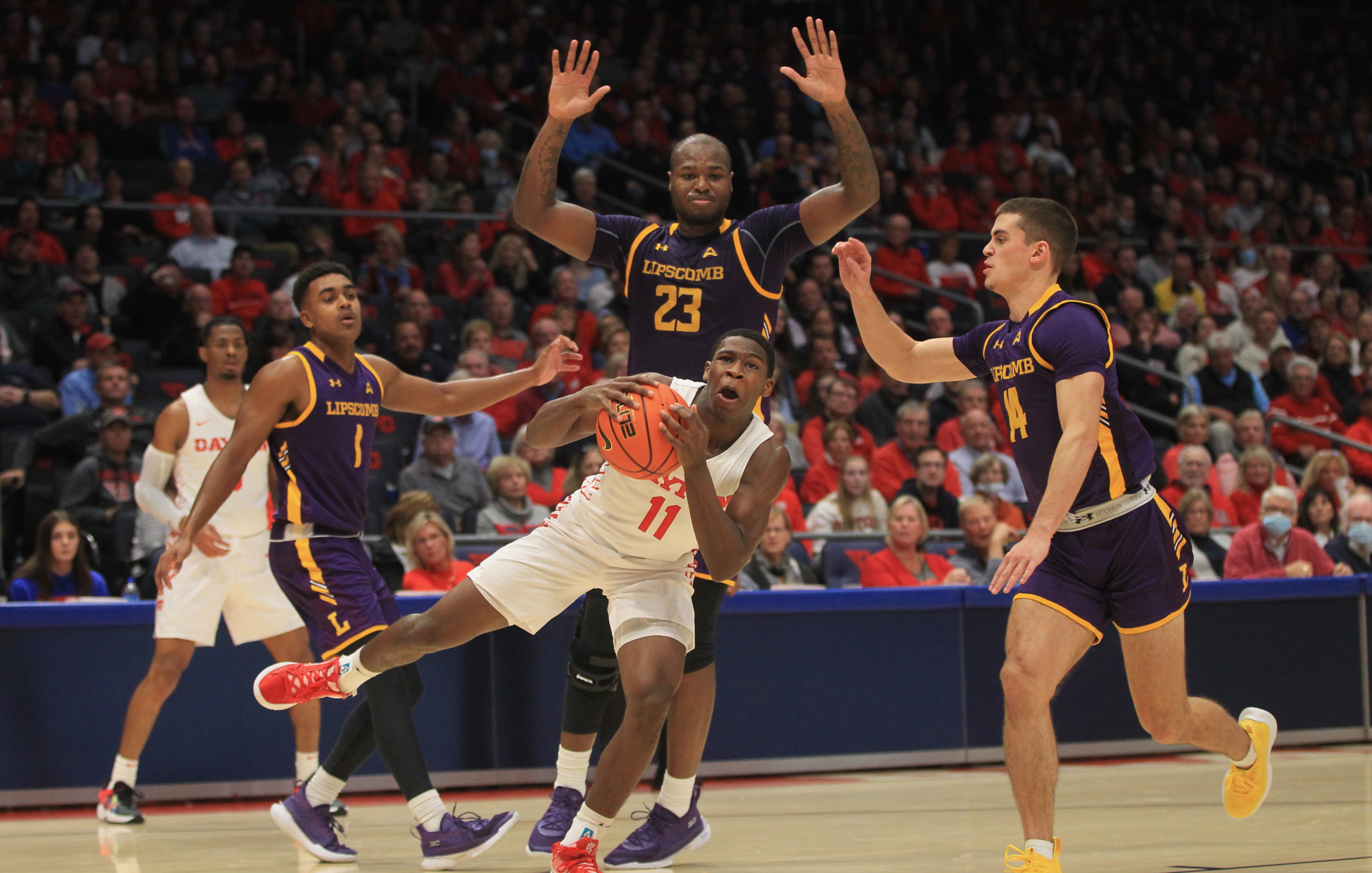 Dayton's Malachi Smith dribbles against Lipscomb on Wednesday, Nov. 17, 2021, at UD Arena. David Jablonski/Staff
