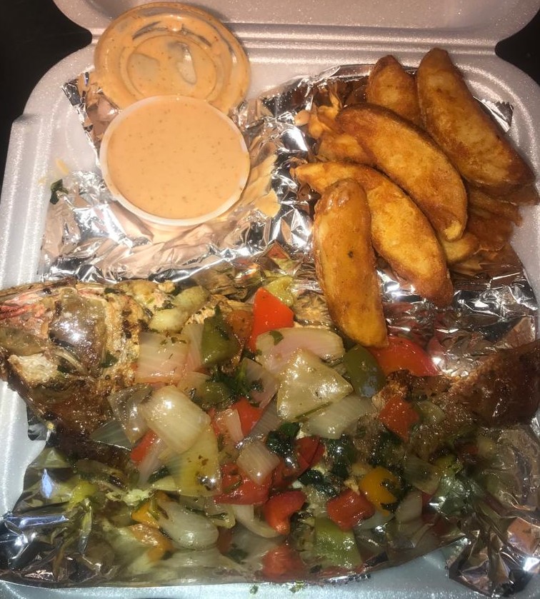 Theresa Barnes and her family opened Eden Spice in early Jan. 2019. Red snapper and potato wedges are pictured.