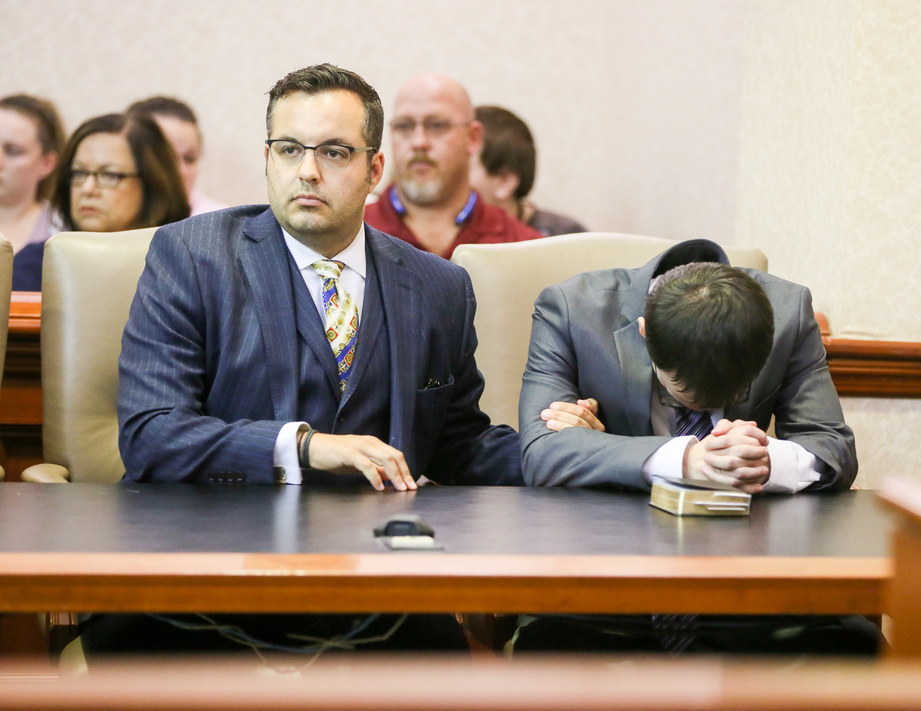 Bradley Young, with attorney Frank Schiavone III, was sentenced to 15 years to life in prison after being found guilty of murder, involuntary manslaughter and child endangering in death of 2-year-old Kinsley Kinner.