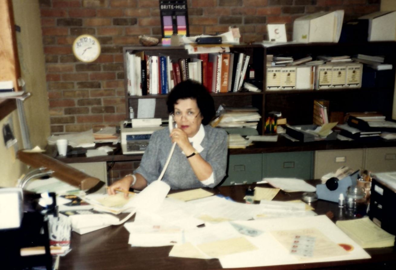 Ivy Schuerholz is busy at her desk, working in the business she started in the basement of her home in 1974.