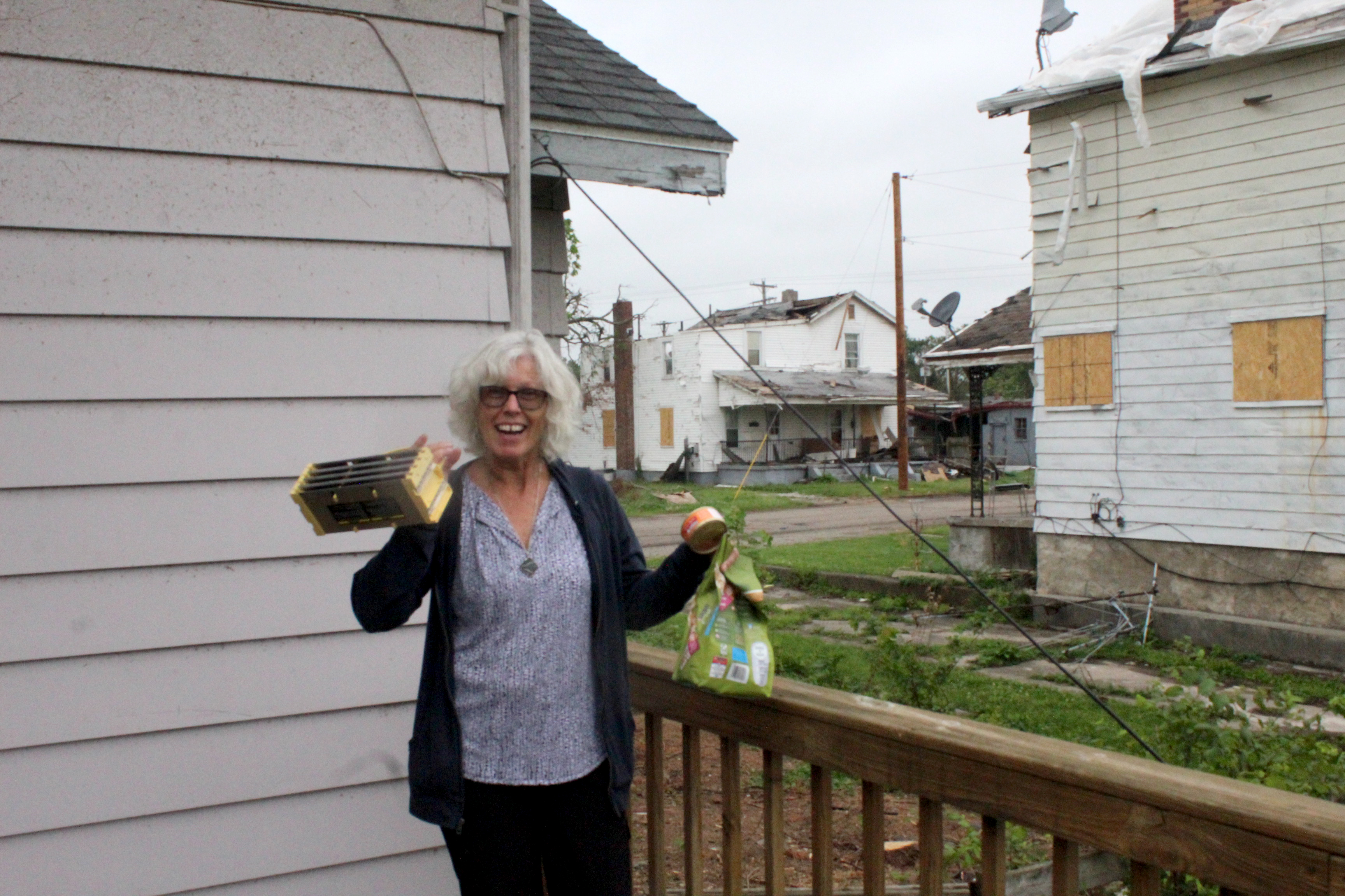 Robin and Chris Sassenberg house and cottage was damaged during the Memorial Day tornadoes. Robin returns to the house daily to feed her cat Slim Shady who has been missing since a tornado hit the home.