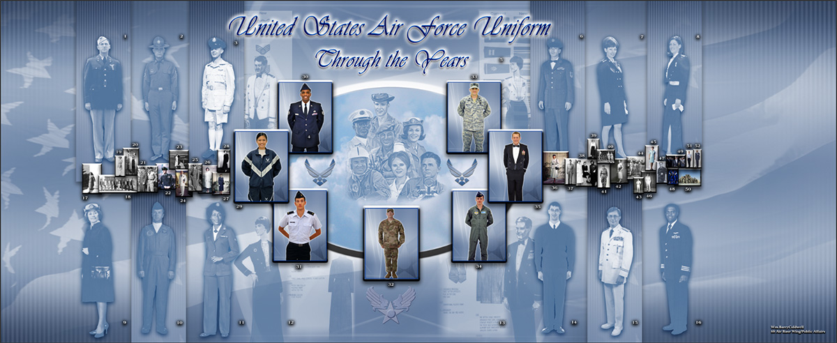 The interactive uniform exhibit at Air Force Materiel Command Headquarters, Bldg. 262 on Wright-Patterson Air Force Base, is on the first floor, north hallway. It showcases images of uniforms from the 1940s to present day. U.S. AIR FORCE PHOTO