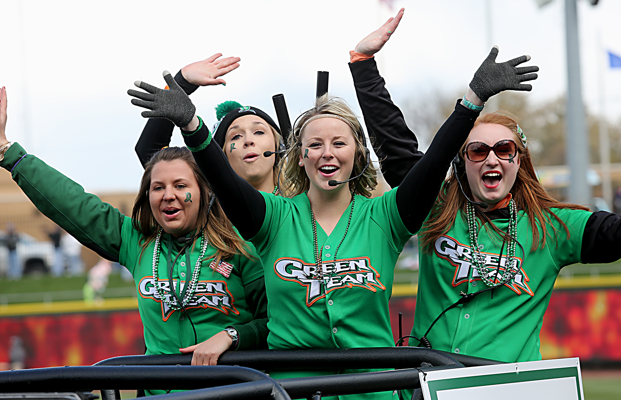 Members of the Dayton Dragons Green Team get fans fired up on Opening Day -- Saturday, April 9, at Fifth Third Field. CONTRIBUTED PHOTO BY E.L. HUBBARD
